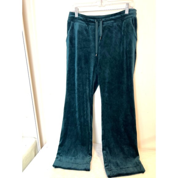 Weekends by Chicos Velvet Drawstring Pants Emerald Green Holidays Velour - Picture 7 of 7
